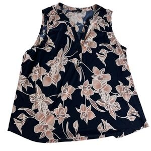 Papermoon Sleeveless Blouse 2X Flowy Stretch Floral Navy Pink Top